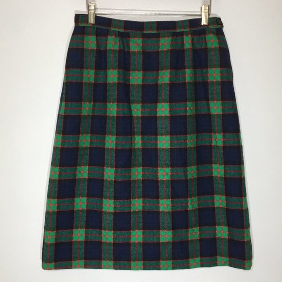 VIntage 50s Pendleton Authentic Fletcher Tartan Skirt; Blue Green Red Plaid Wool - Picture 3 of 10